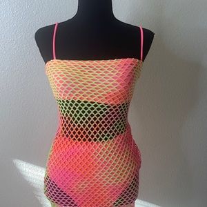 neon pink & green/yellow see through dress